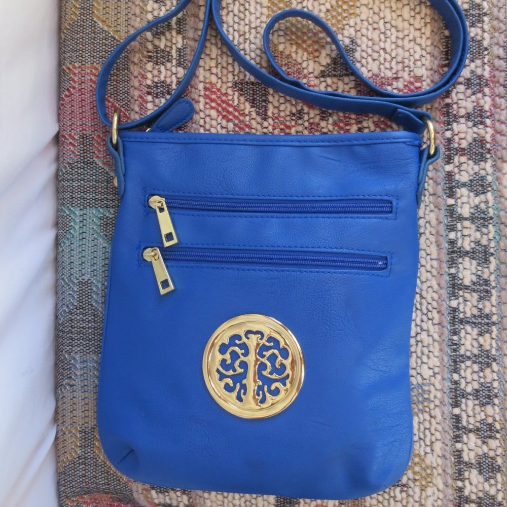 NEW Unlisted Bag Royal Blue Faux Leather Pebble Tex Gold Detail Crossbody Purse